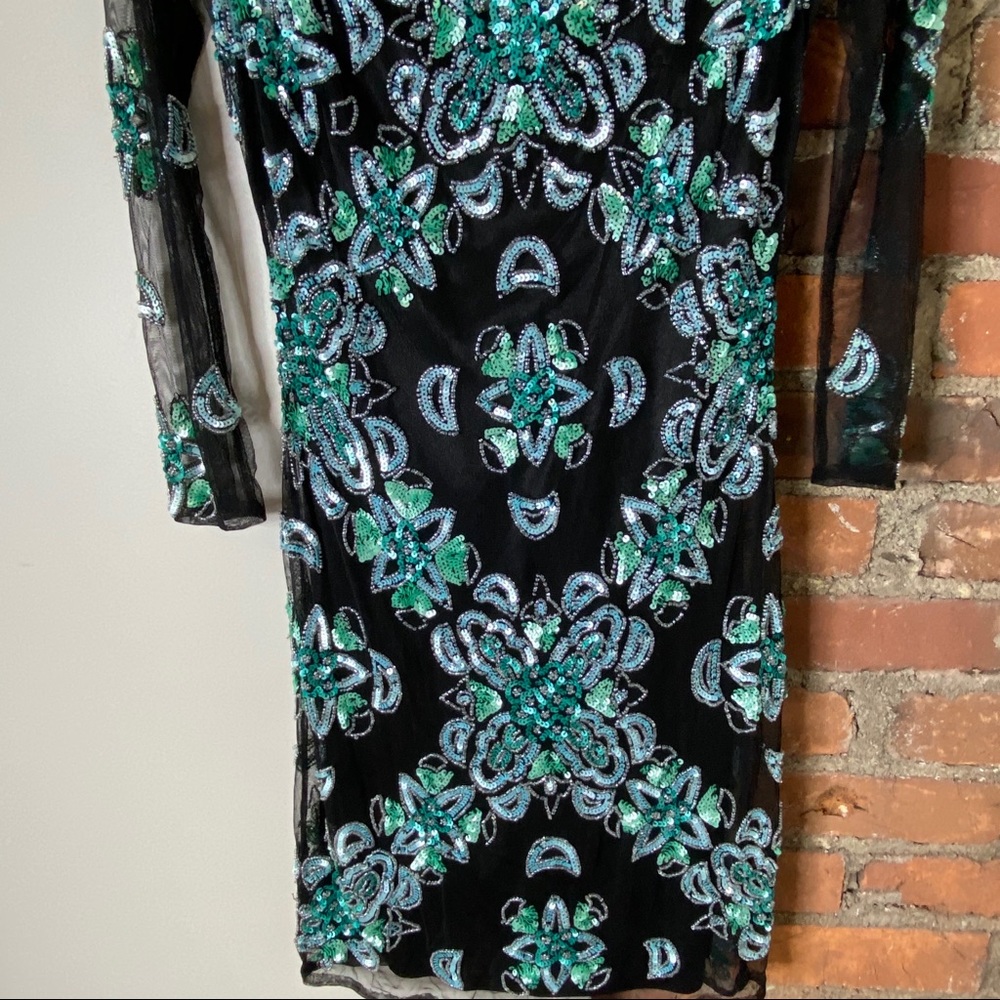 Aidan Mattox Vintage Beaded Sequin Mesh Long Sleeve Mini Cocktail Dress Size 2 - Picture 6 of 11